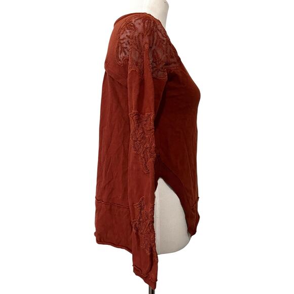 Free People Outer Sunset Grandpa Jersey Long Sleeve Lace Cut Out Womens XS - Picture 5 of 8